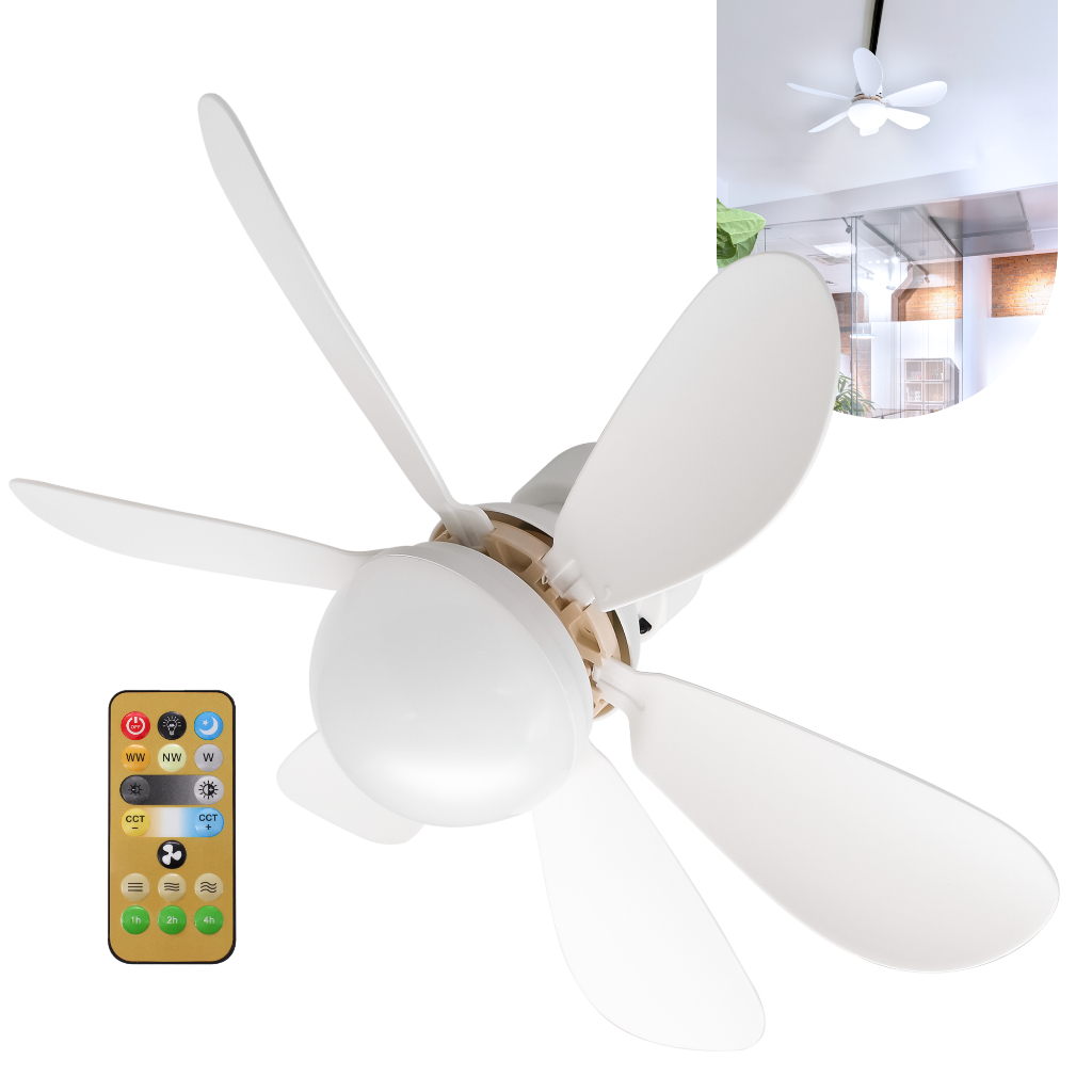 Ventilador de Teto Ajustável Lâmpada E27 Com Led Bivolt VT02