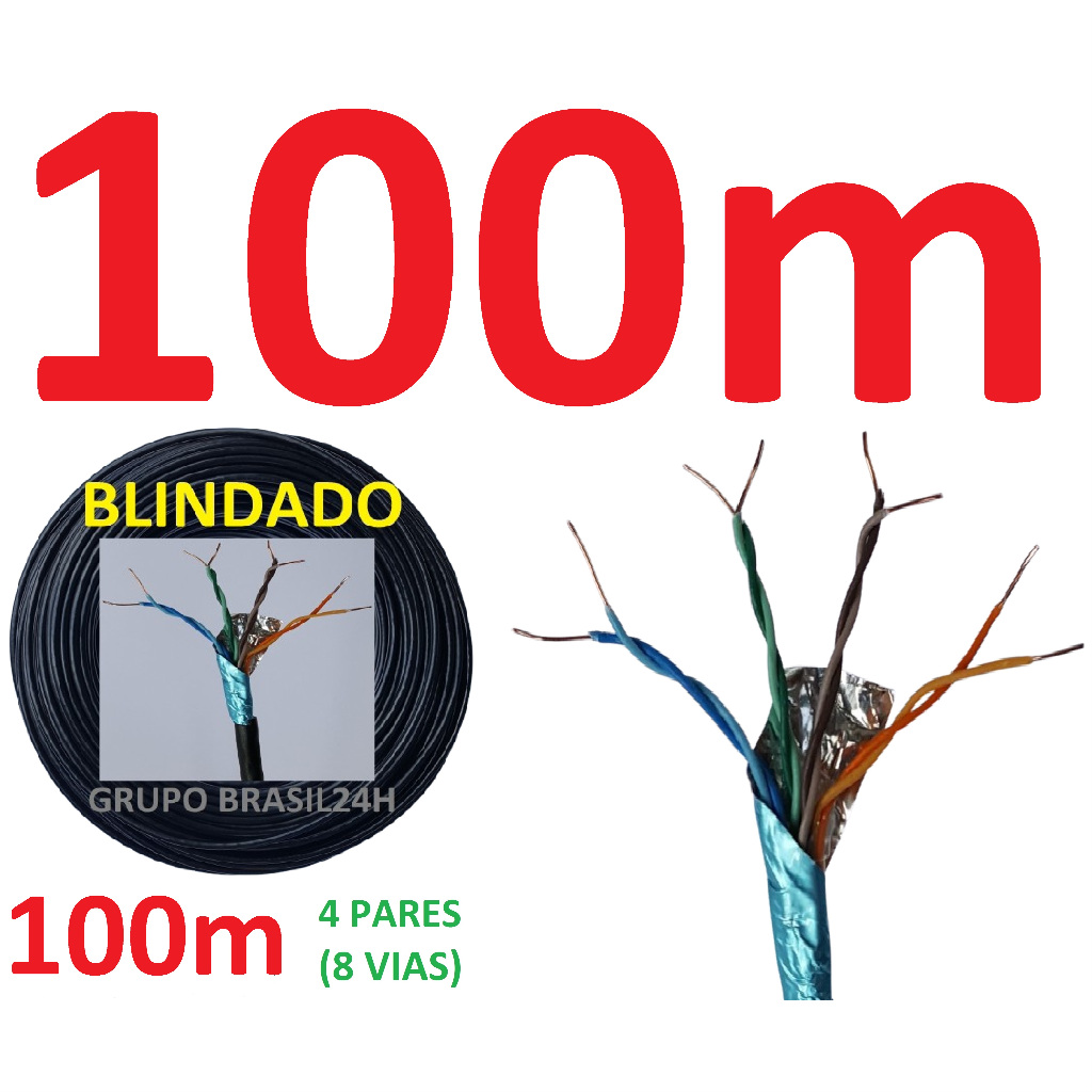 Cabo Rede Cat5e 100m PRETO Blindado Ftp