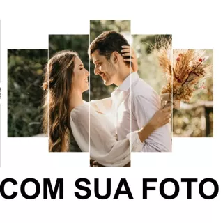 Quadro Decorativo Personalizado mosaico 5 peças com sua foto casal família anime desenho para sala quarto casa luxo