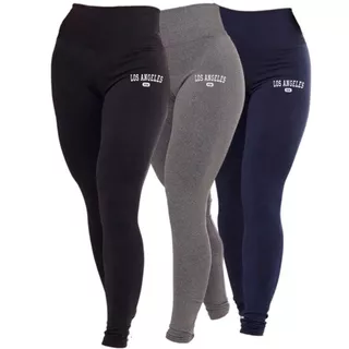 Kit 3 Calças Legging Leg Cintura Alta Suplex Feminina Academia Los Angeles