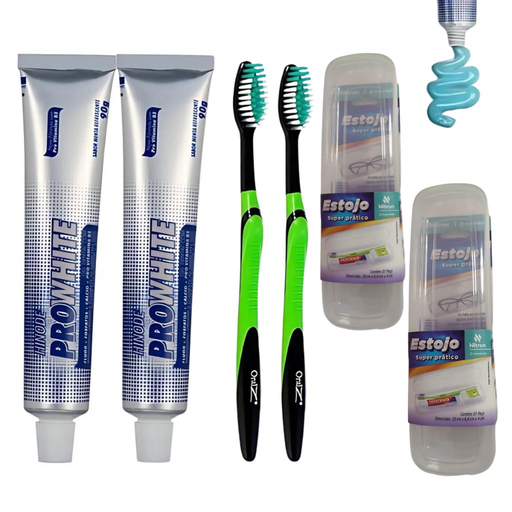 Kit 2 Pastas de Dente Clareadora branqueadora com 2 escovas e 2 estojos ...