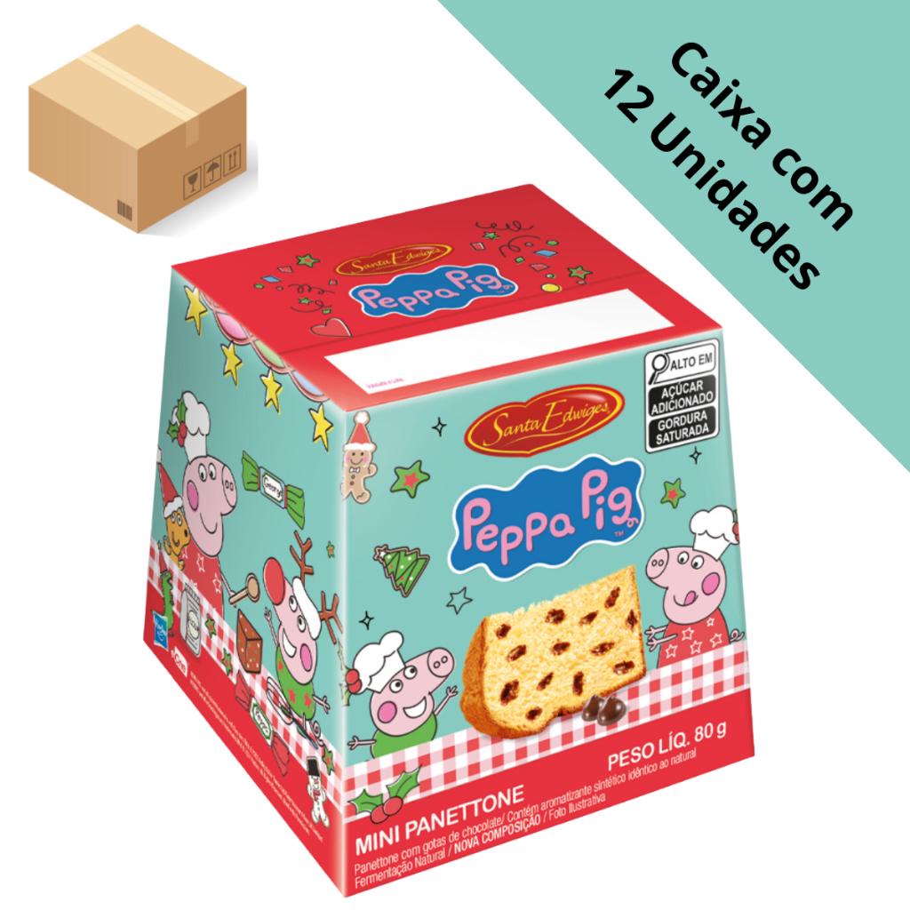 Kit 12 Choccottones com Gotas Chocolate Peppa Pig 80 gramas Santa