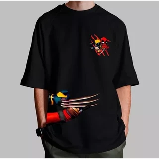 Camiseta Oversized Marvel Deadpool 3 Wolverine Garras Filme Toop!