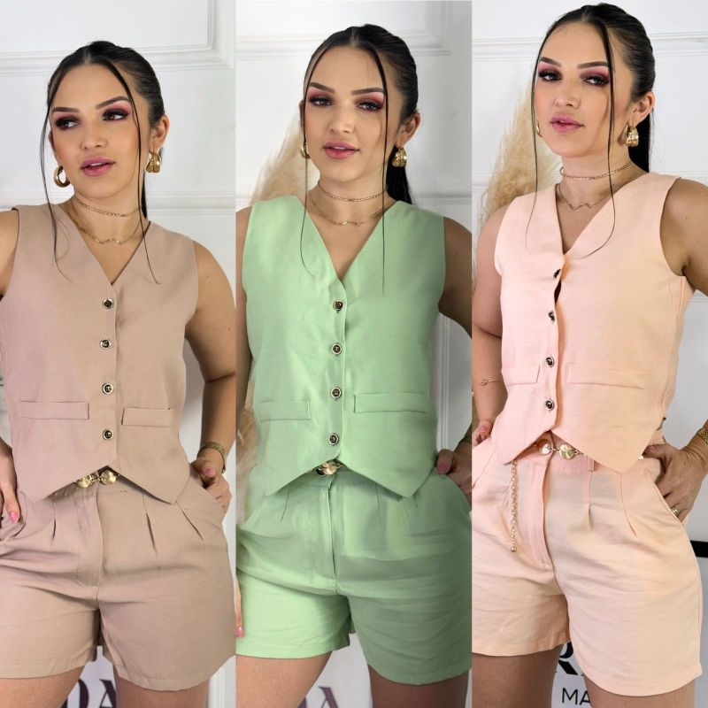 conjunto short e colete .Tecido alfateria.sensoriale.P.M.G