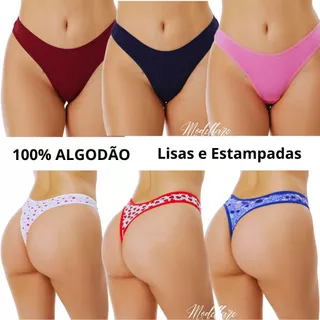 BLACKPROMO 10 Calcinhas Algodão Fio Dental Tecido Antialérgico Lisas e Estampadas Kit 5 ou 10