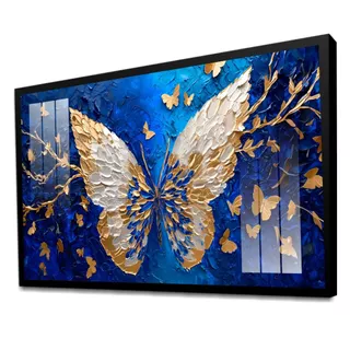 Quadro Decorativo Borboleta Azul e Dourado Moderno Sala Quarto hall
