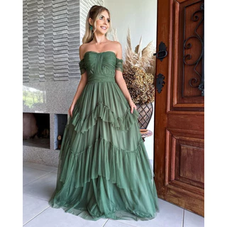VESTIDO DE FESTA LONGO MADRINHA CASAMENTO ESTILO PRINCESA TULE