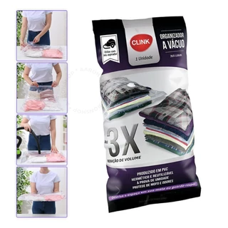 Saco A Vácuo Clink 70x110cm Organizador Para Roupas Cobertor Edredom Mala de Viagem