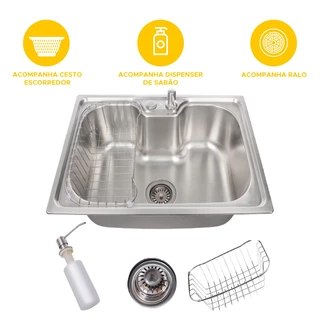 Cuba para cozinha gourmet pia aço inox com acessórios 50x40cm em Oferta na Shopee