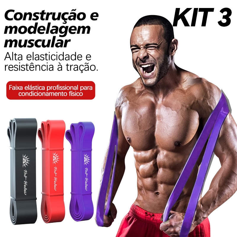 KIT 3 Individuais Fitness Super Band Elástico Extensor Funcional Exercício