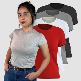 Kit 4 Camiseta Blusinhas Feminina Camiseta Básica Lisa 100% Algodão Tshirt Babylook Fafenix