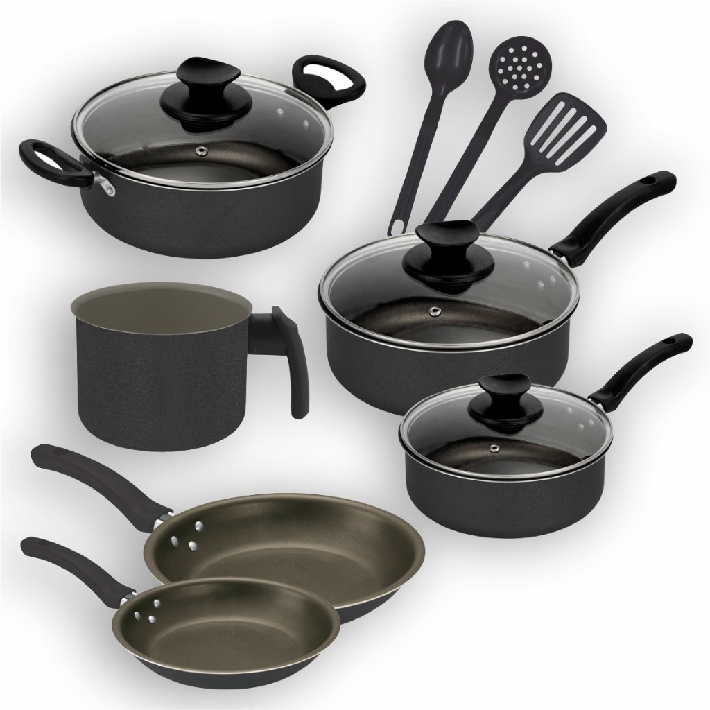 Jogo Panela Caçarola Conjunto Kit 9 Pçs Antiaderente Tampa Vidro Teflon