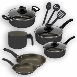 Jogo Panela Caçarola Conjunto Kit 9 Pçs Antiaderente Tampa Vidro Teflon
