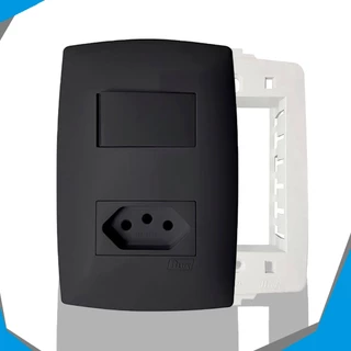 Conjunto Tecla Simples Com Tomada 10a 4x2 Blux Home Black Grafite