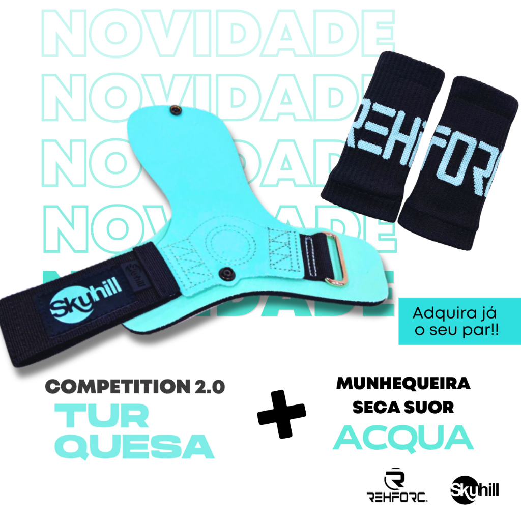 Hand Grip Competition 2.0 Skyhill (Par) + Brinde: Munhequeira seca suor Rehforc (Par)
