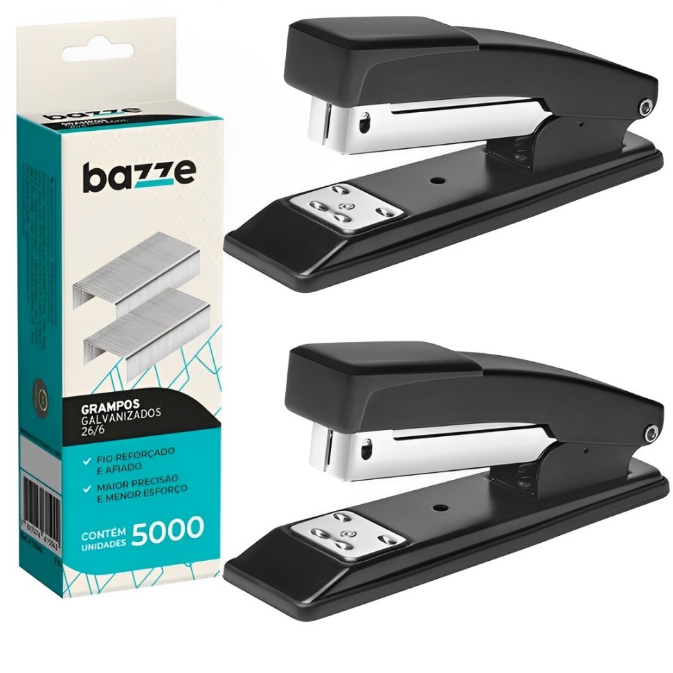 Kit 2 Grampeador De Metal Durável De Alta Qualidade C/ 5000 Grampos Galvanidados 26/6