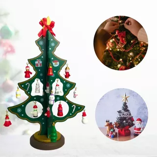 Arvore De Natal Mini Em Madeira Enfeite Natalino Mesa 3d Com 24 Peças