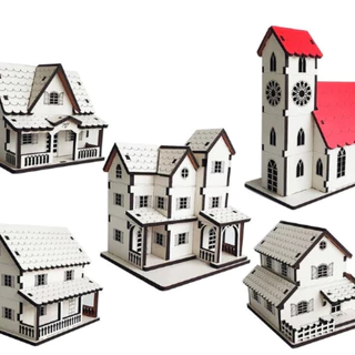 Kit Vila Casinhas Escala 1:87 em mdf Branco com Iluminação Maquete Modelismo