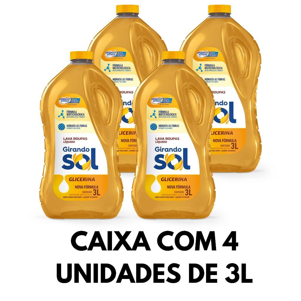 Caixa Lava Roupas Sabão Líquido Glicerina ( 4 Unidades de 3 Litros ) - Girando Sol