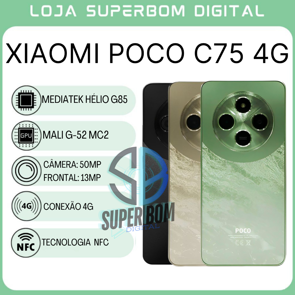 Xiaomi Poco C75 4G, 128GB/6GB RM-256GB/8GB RAM, Câmera 50MP