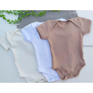 Body Bebê Kit 3 Peças Neutro Unissex Liso Menino Menina Manga Curta Suedine 100% Algodão em Oferta na Shopee
