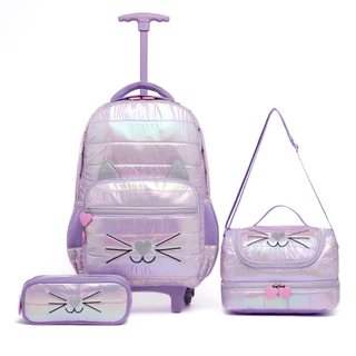 Kit Mochila Guelph de Rodinha Juvenil Menina Lancheira Térmica Estojo Organizador