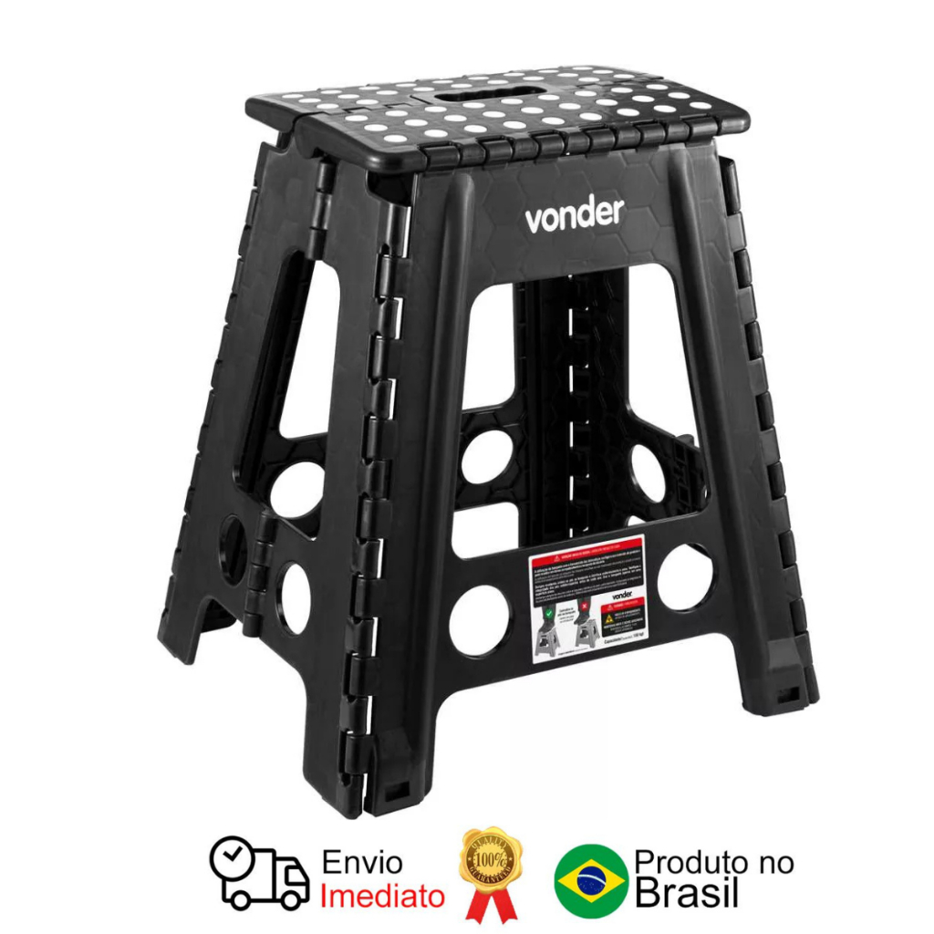 Banquinho Banqueta 45cm Banco Dobrável Plástico Multiuso Camping Pesca Portatil Retratil Preto