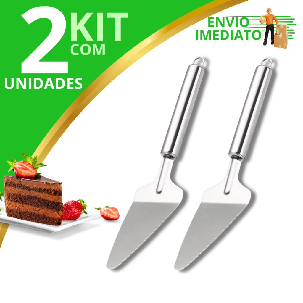 Kit 02 Espátula Para Cortar Bolo Torta e Pães de Aço Inox Com Serra