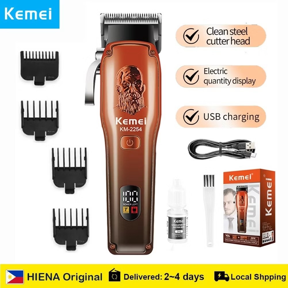 Kemei KM-2254 Novo Projetado Metal Baixo Ruído Sem Fio Portátil Segurança Máquina De Cortar Cabelo Para Homem