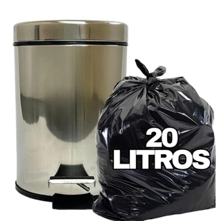Kit Lixeira Inox C/Pedal 12l + Saco De Lixo Preto 20l