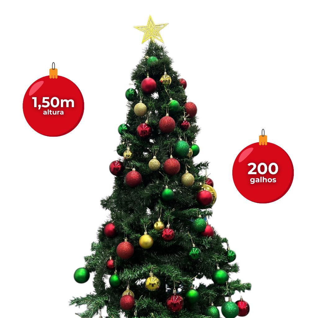 Árvore de Natal Verde Pinheiro Tradicional 1,50m Decoração Natalina