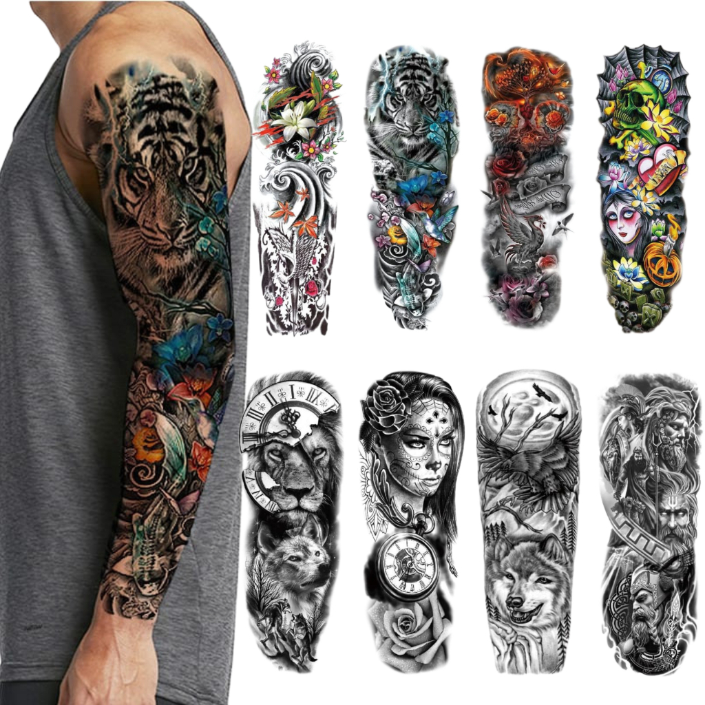 Tatuagem Temporária Braço Inteiro Unissex Longa Duração Floral realista 01 Unidade Resistente à água