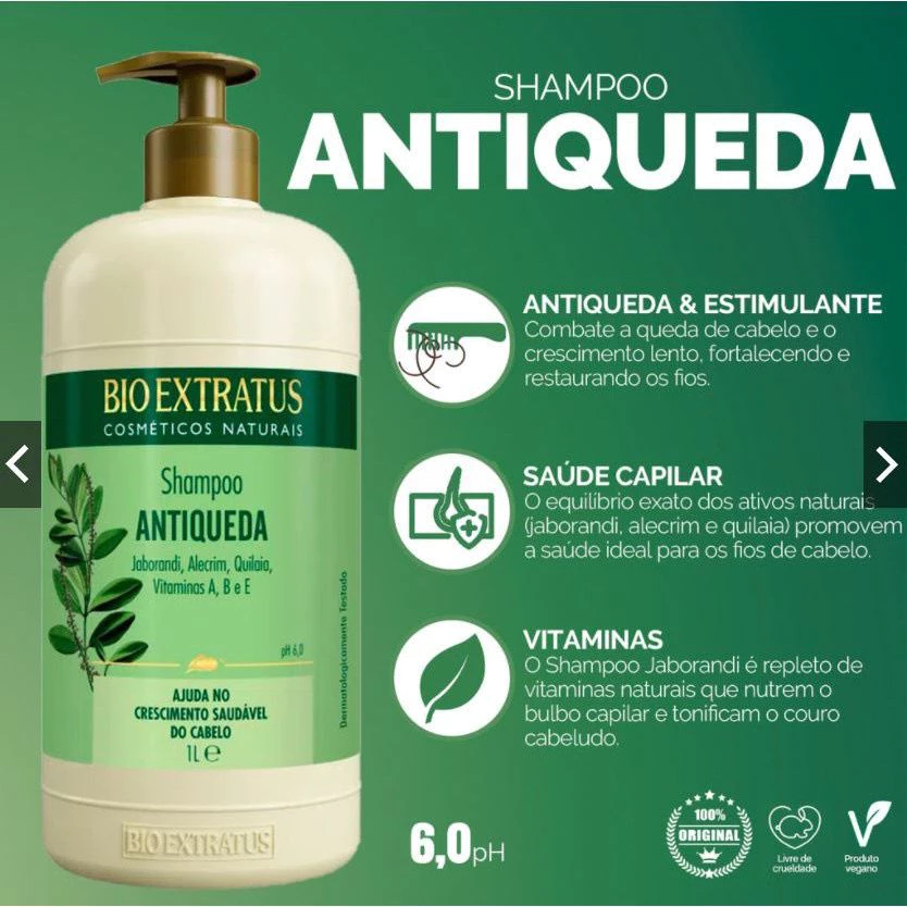 Shampoo Antiqueda e Crescimento Rápido Jaborandi 1 Litro Bio Extratus ...