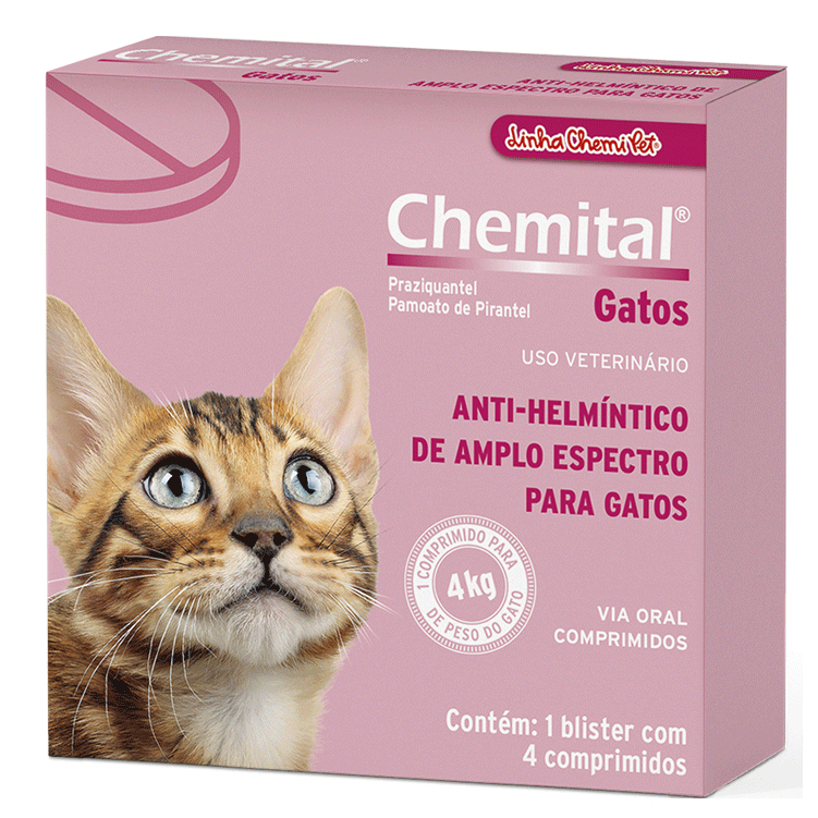 Chemital Gatos 4 Comprimidos Proteja seu Gato contra Verme Remedio de ...