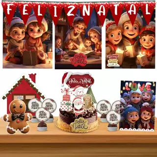 Kit Decoração Festa Natal Familia Completa Monta Fácil 35 Itens
