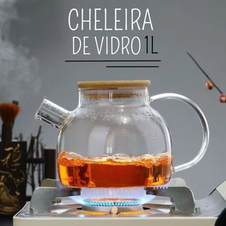 Chaleira De Vidro 1 Litro Tampa De Bambu Bule Premium Borossilicato Resistente Ao Calor