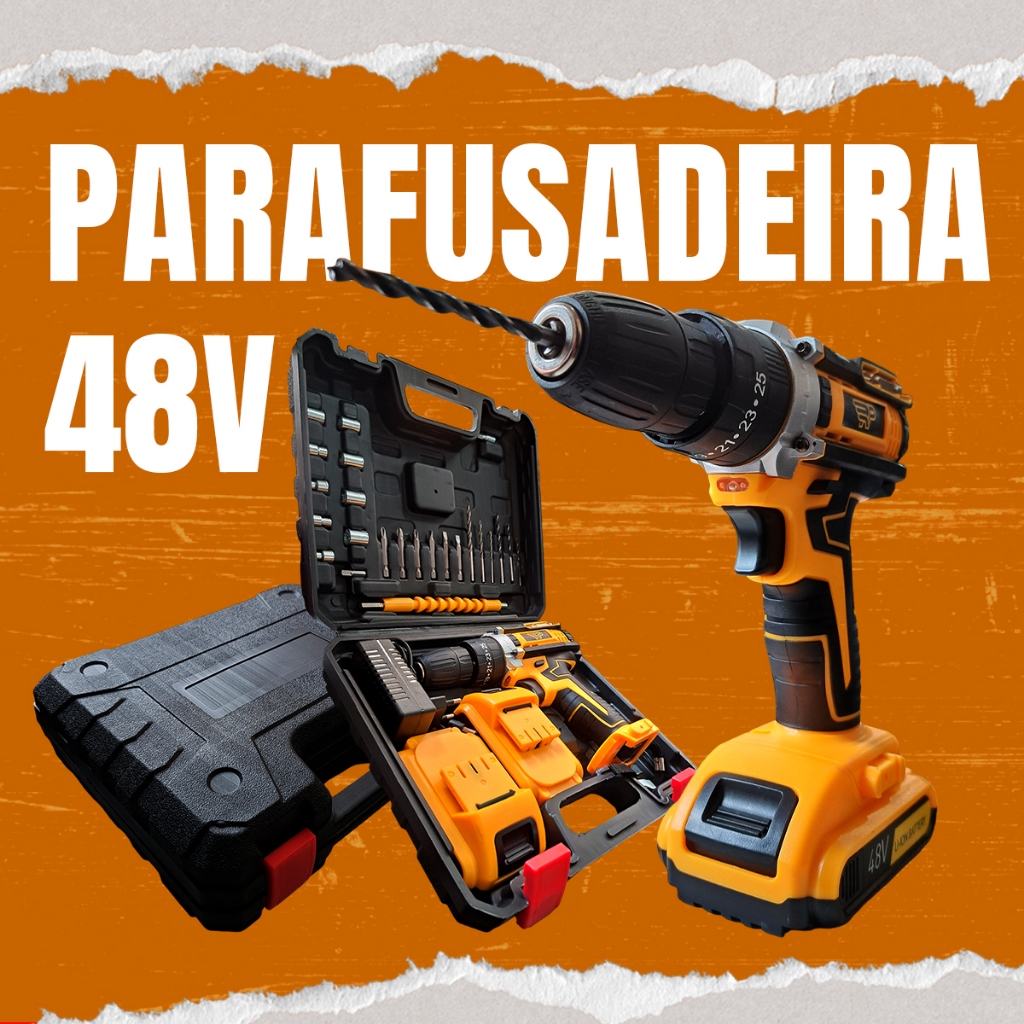 Furadeira E Parafusadeira 48v 2 Baterias Elétrica 10mm