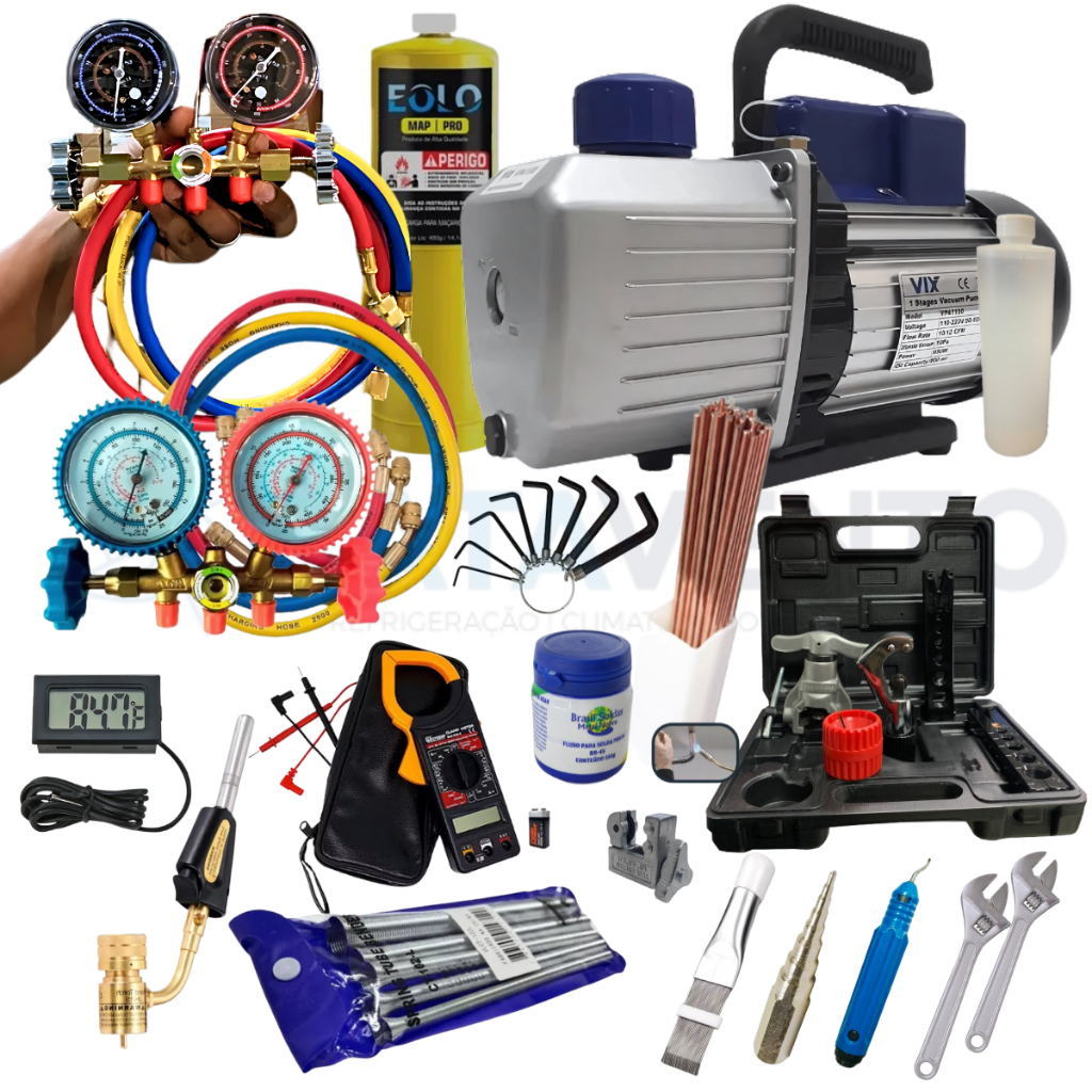 Kit Ferramentas 12 CFMs P/ Refrigeração Ar Condicionado, 2 Manifolds