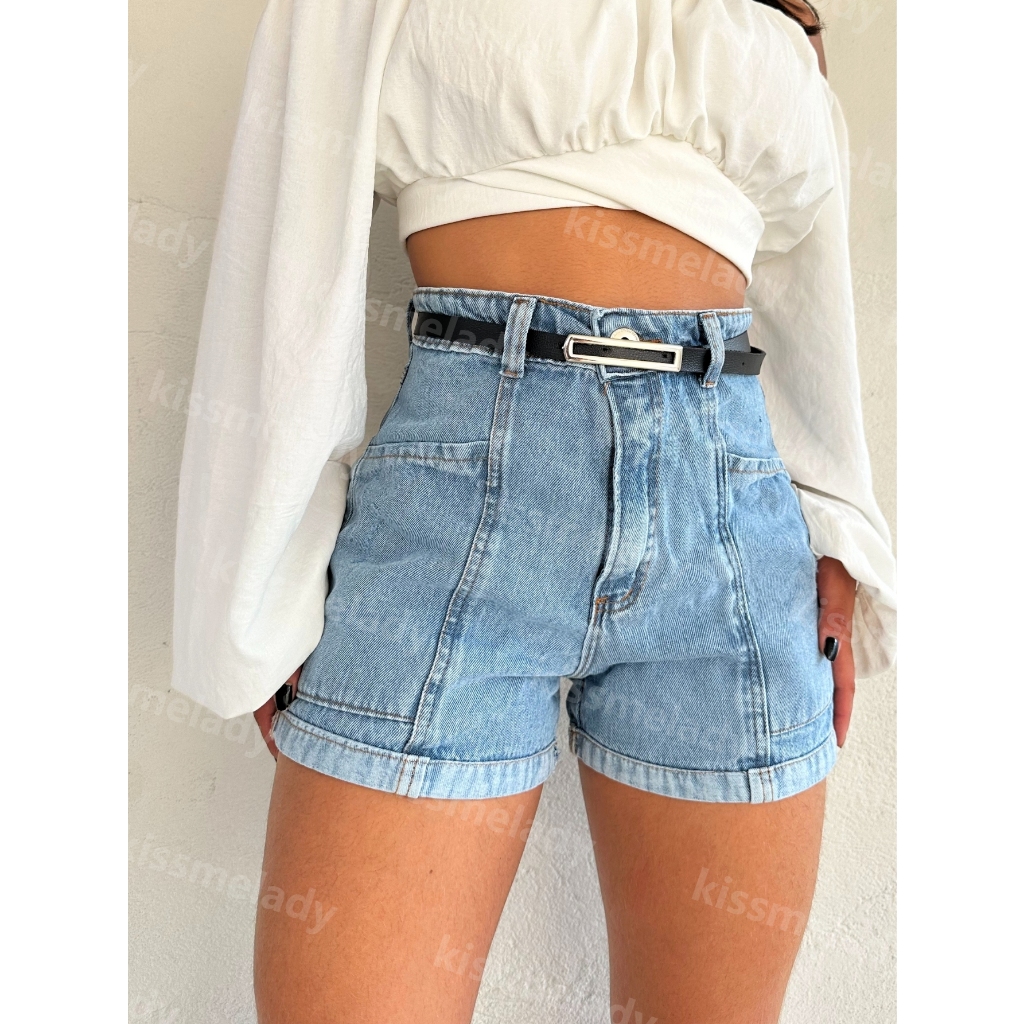 coolestfeminina 8215 com cinto preto Shorts jeans feminino com rascada ...