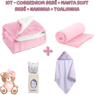 Kit Essencial para bebê 4 itens - Coberdrom + Manta soft + Naninha + Toalhinha
