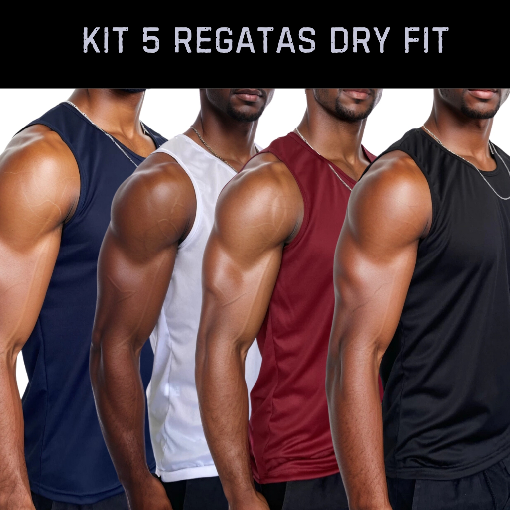 Kit 5 Regatas Dry Fit Masculina Casual Treino Academia Esportes Exercícios Corrida Cores Sortidas