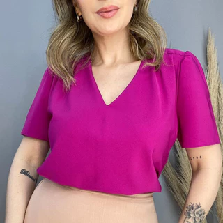 Blusa Feminina Duna Crepe Gola V Básica Verão Decote V