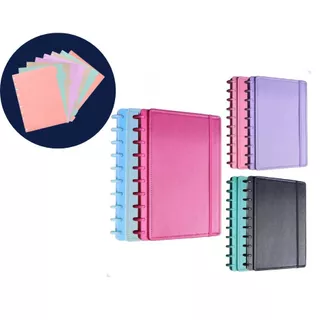 kit Caderno Inteligente 10 discos B5 Capa Dura Courino 80 folhas + 8 divisórias