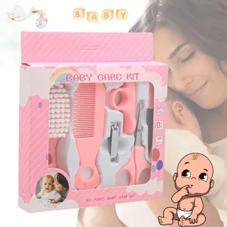 Kit Higiene Infantil 6 Peças Cuidados Bebe Recém Nascido Cortador de Unha Escova de Cabelo Tesoura