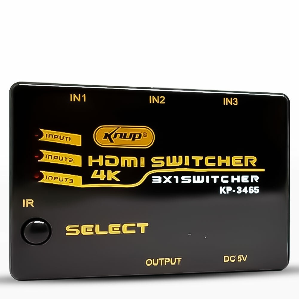 Hub Switch HDMI 3X1 Ultra HD 4K C/ Controle Remoto E Cabo 3 Entradas 1 Saída