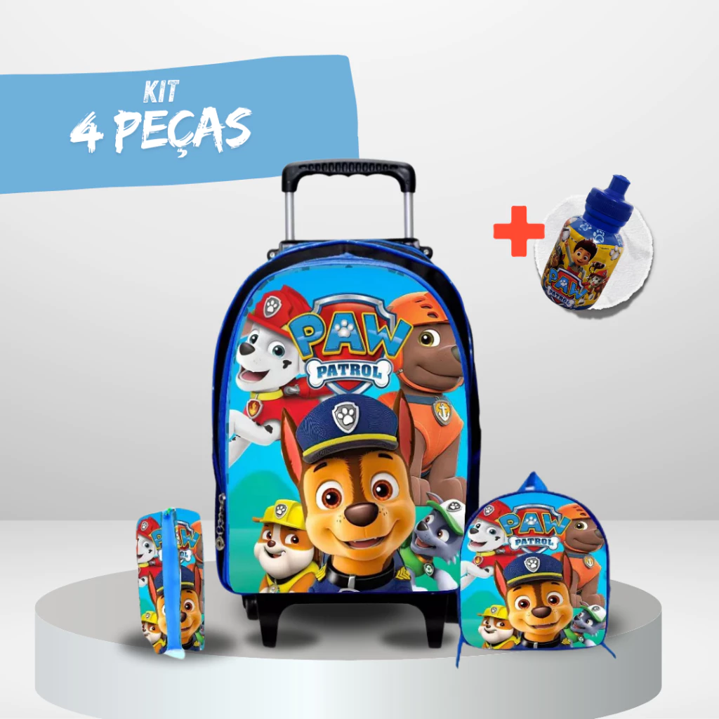 KIT Mochila escolar infantil patrulha canina com lancheira e estojo