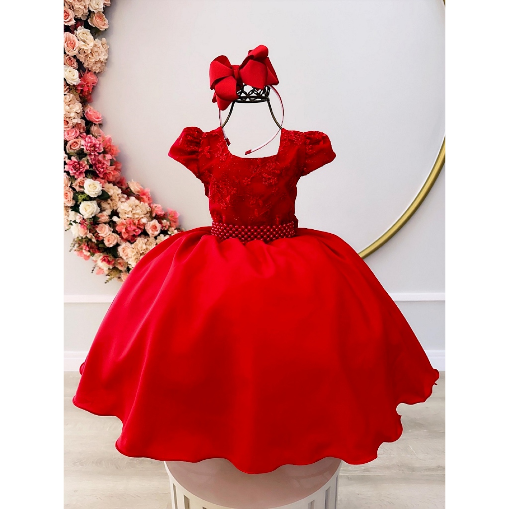 Vestido de Festa Vermelho Infantil Luxo Natal Daminha Florista