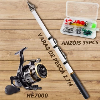 Kit Pesca Completo Profissional Avançado Vara De 2.7 M + Molinete HE7000 + Kit 35 Peças De Anzol