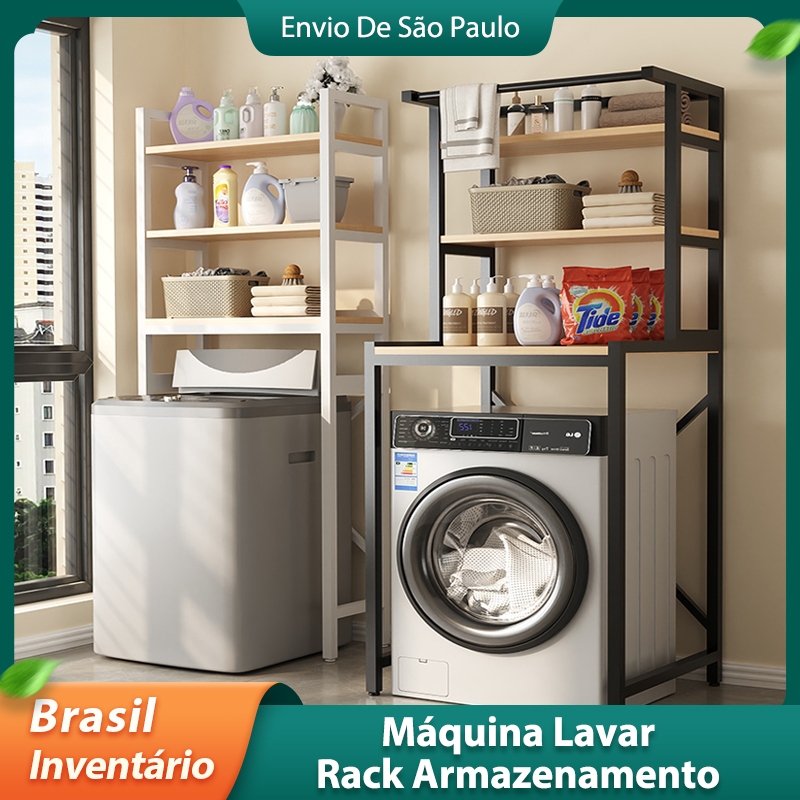 Prateleira Para Banheiro Rack Estante Para Organizador Máquina Lavanderia Vertical Cor Preto/Branco