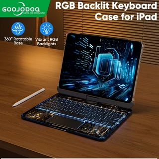 Teclado Mágico Com Touchpad RGB Rotativo Transparente para iPad Air 5 10.9 iPad Pro 11 Pro 12.9 iPad Gen 9 8 7 10.2